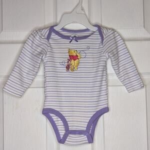 Disney Winnie the Pooh & Piglet Purple & White 3 Piece Bodysuit Onesie Set 6M